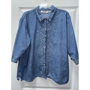 Victoria Jones Embroidered Denim Shirt/Jacket/Top Women's Plus Size 3X